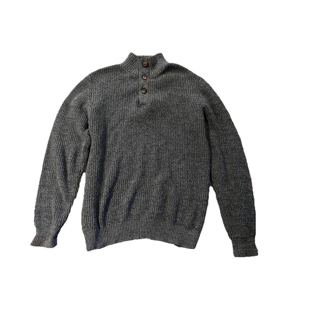 Weatherproof Vintage Sweater Mens Gray Cable Knit 1/4 Button Pullover Medium